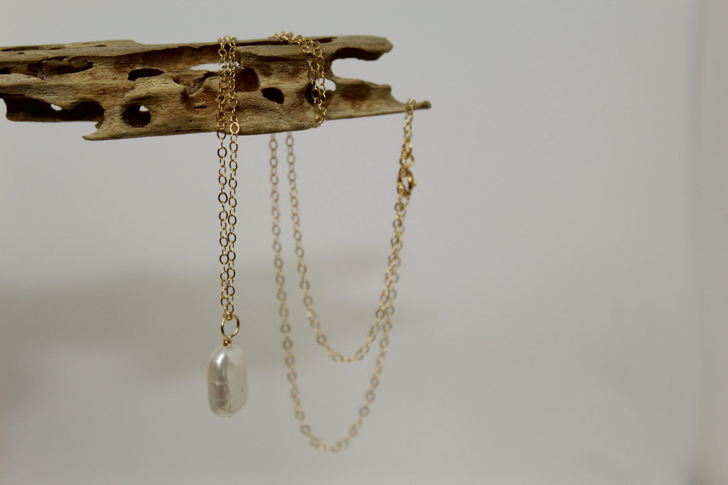 Rectangle Pearl Gold Chain Necklace