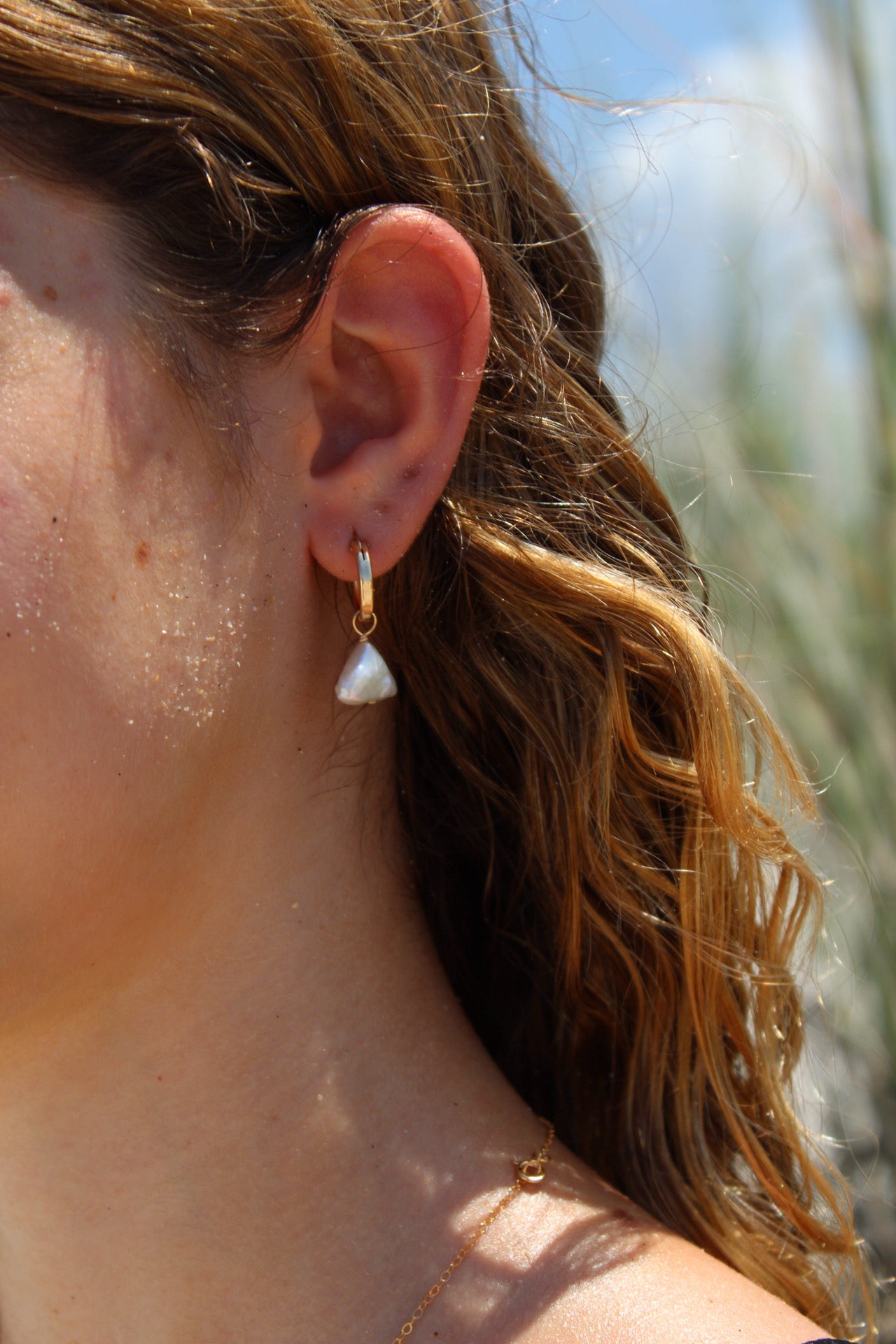 Triangle Pearl Hoop Earrings