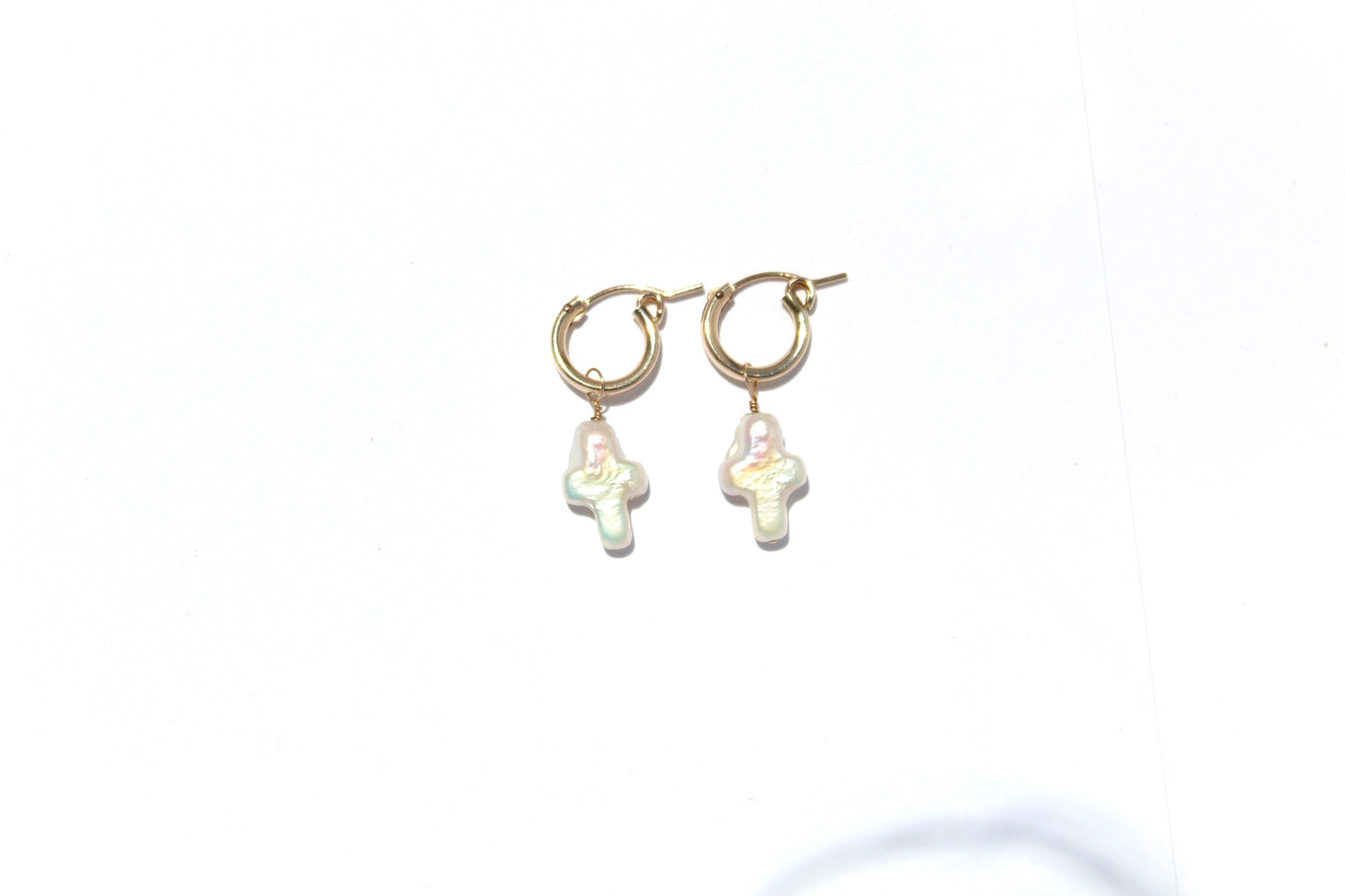 Cross Pearl Hoop Earrings